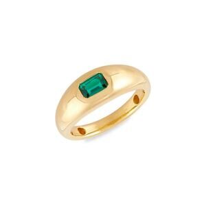 14K Yellow Gold plated Sterling Silver & Created Emerald Dome Ring sz 7